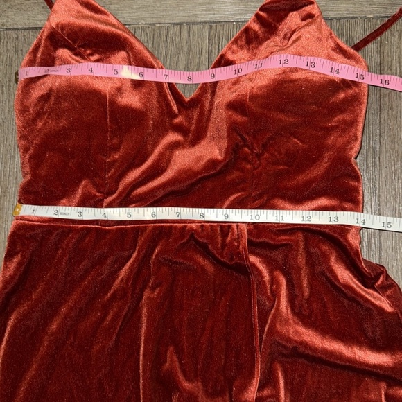 AZAZIE SORA Terracotta Flowy Halter Bow Velvet Maxi Dress - Picture 8 of 10